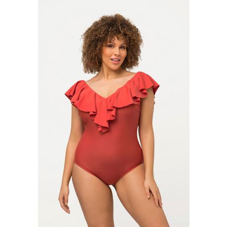 Ulla Popken  Costume da bagno con volant, scollo a V e coppe morbide 