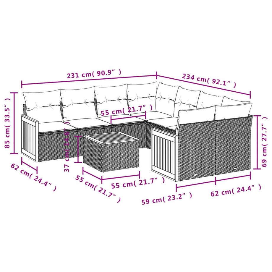 VidaXL set divano da giardino Polirattan  