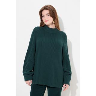 Ulla Popken  Pull en coton bio, col montant et manches longues, mailles torsadées 