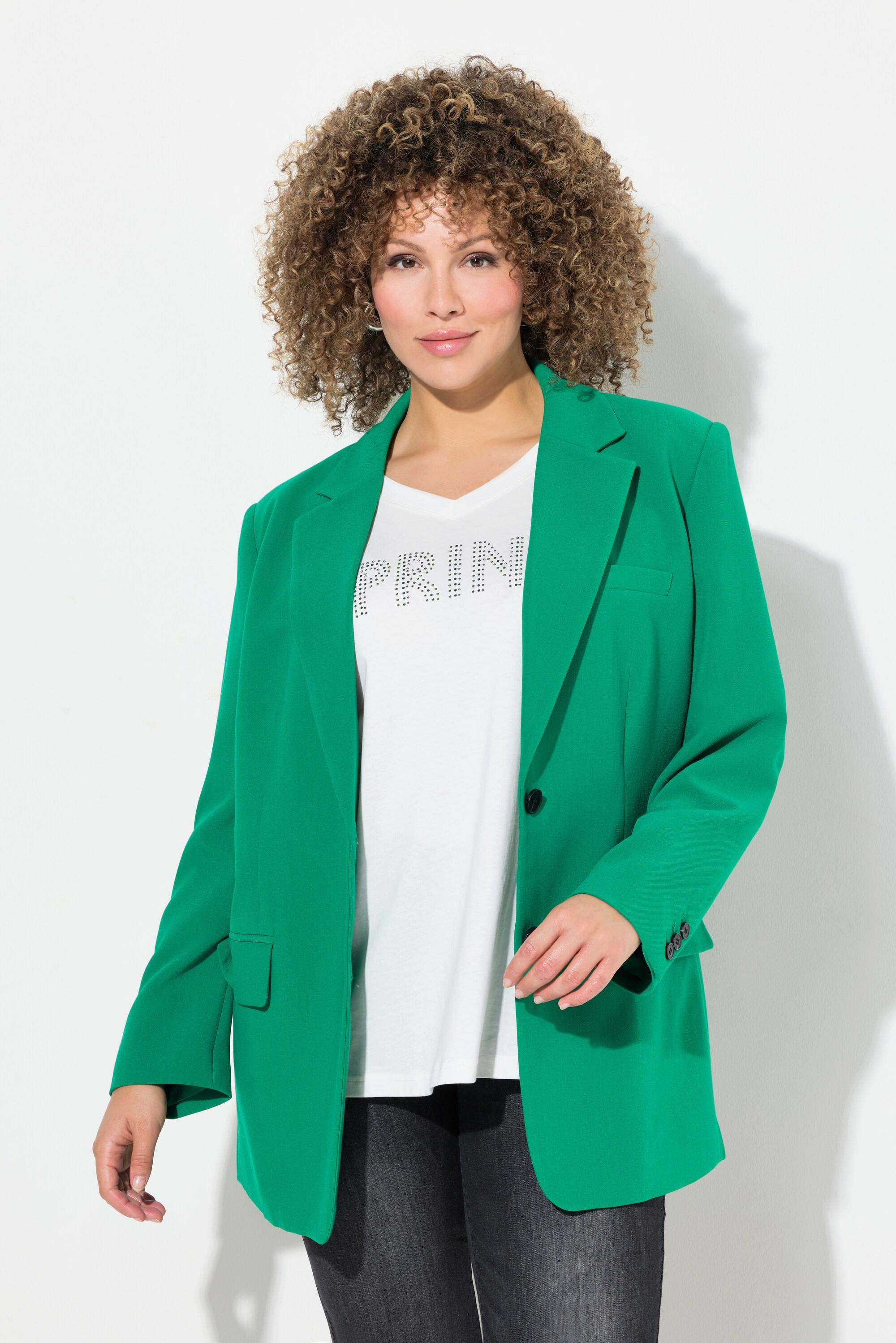 Ulla Popken  Blazer oversized avec col à revers, fermeture boutonnée 