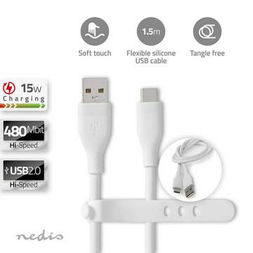 Câble USB | USB 2.0 | USB-A mâle | USB-C™ mâle | 15 W | 480 Mbps | Nickelé | 1,50 m | Rond | Silicone | Blanc | Boîte