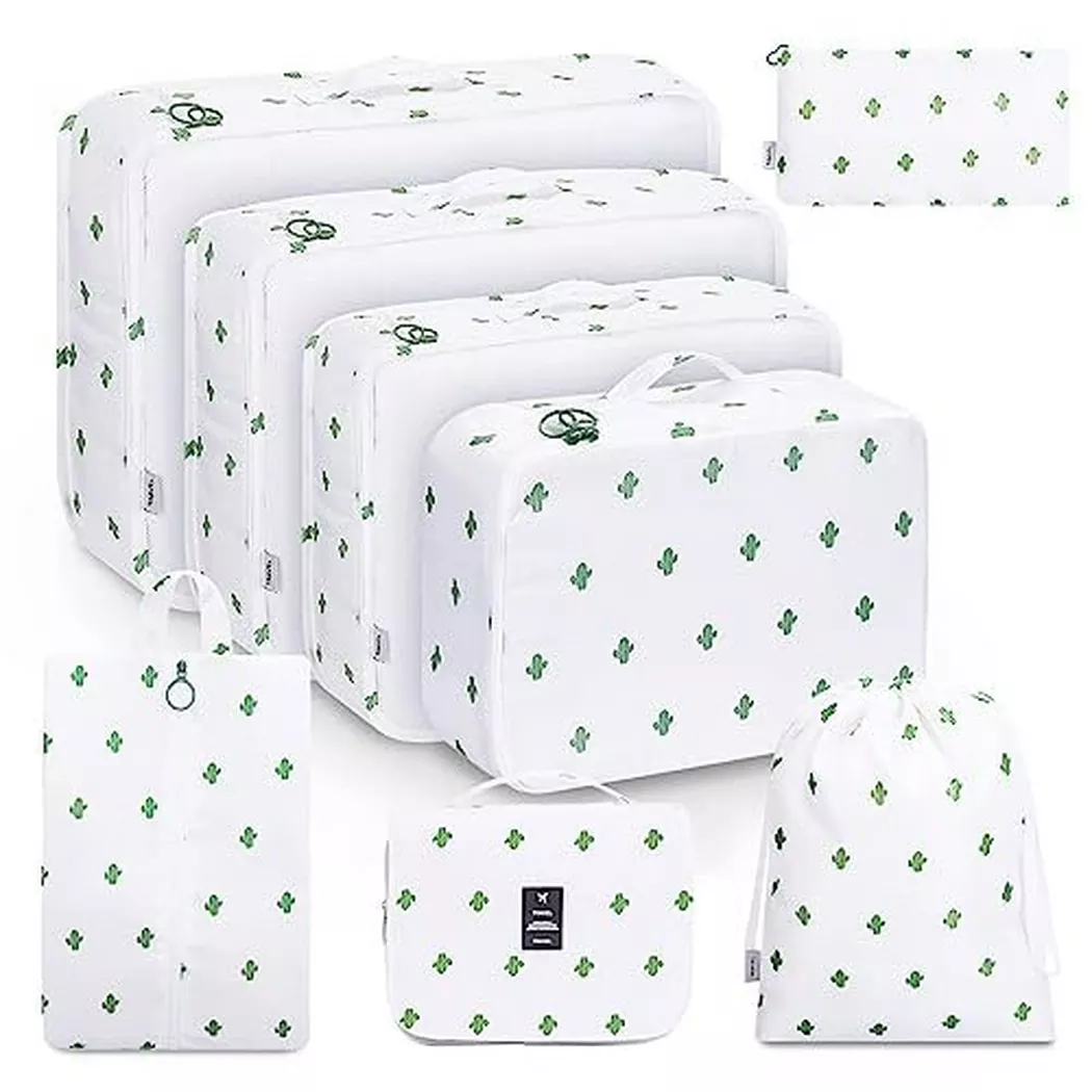 Only-bags.store - 8-teilige Packwürfel, Kleidersäcke, Kofferorganisator für Urlaub und Reisen, Packwürfelset, Reisewürfel, Organisationssystem für Koffer - Cactus, One Size, Multicolor