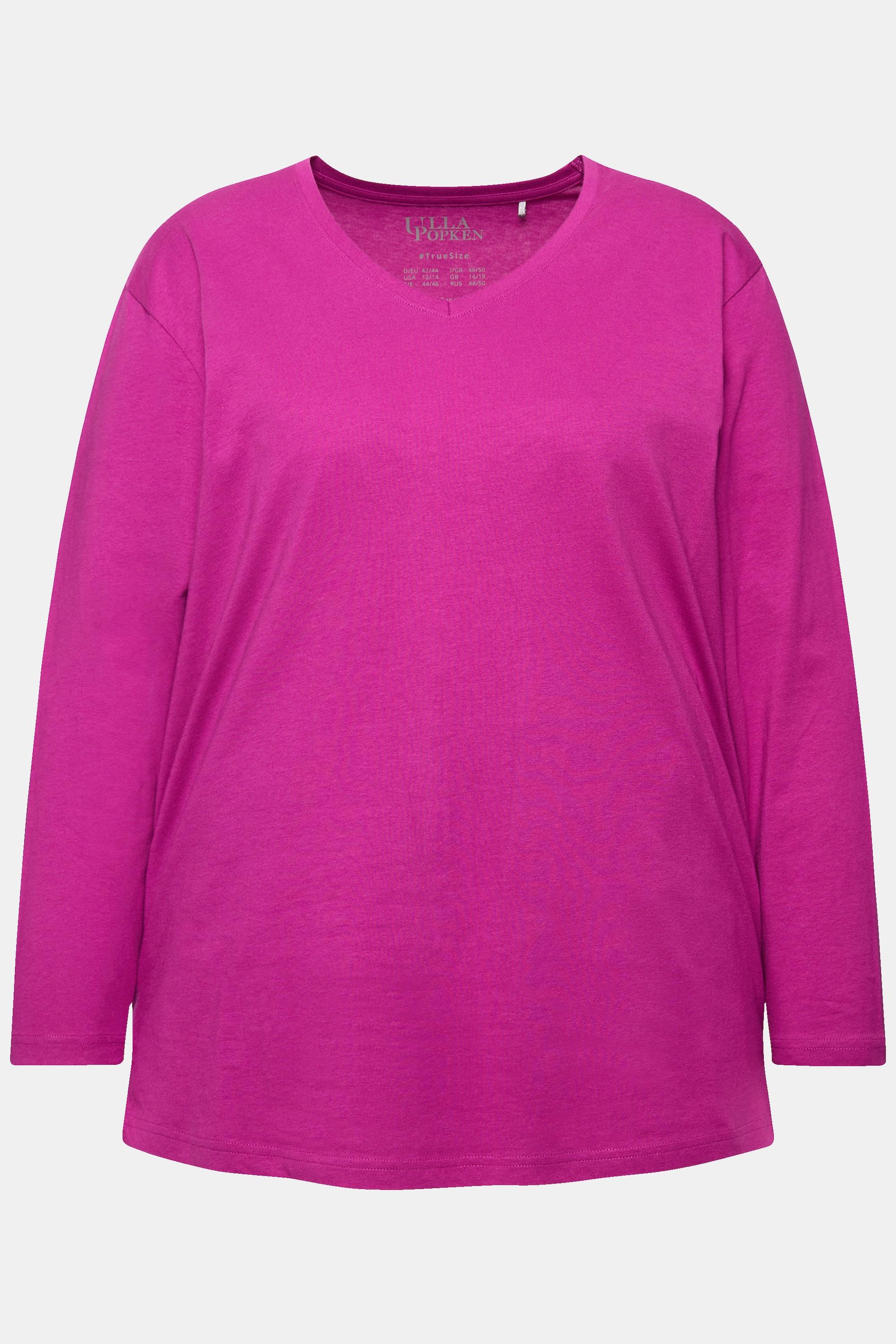 Ulla Popken  T-shirt coupe Relaxed Fit, col en V et manches longues 