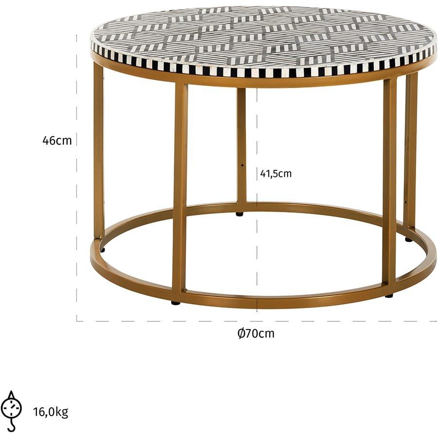 mutoni Table basse Bliss noir blanc or 70x70  