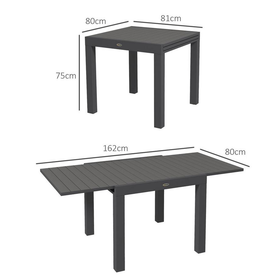 Northio Table De Jardin, Table De Salle À Manger Pour 6 Personnes, Table De Terrasse, Table De Balcon Extensible, Supporte Jusqu'À 70 Kg, Aluminium Gris, 81/162 X 80 X 75 Cm  