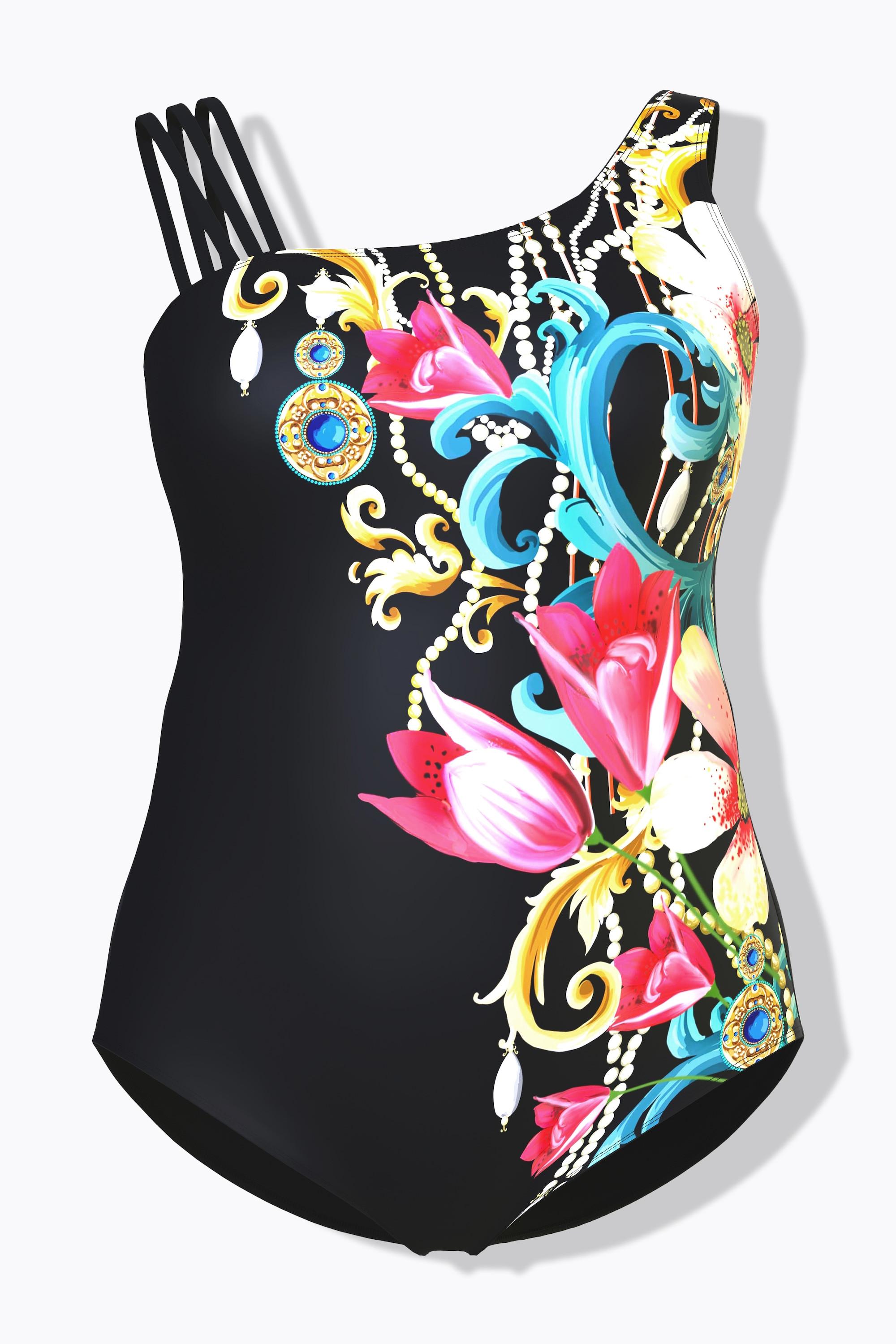 Ulla Popken Costume da bagno Stampa barocca Coppe morbide Spallina divisa  