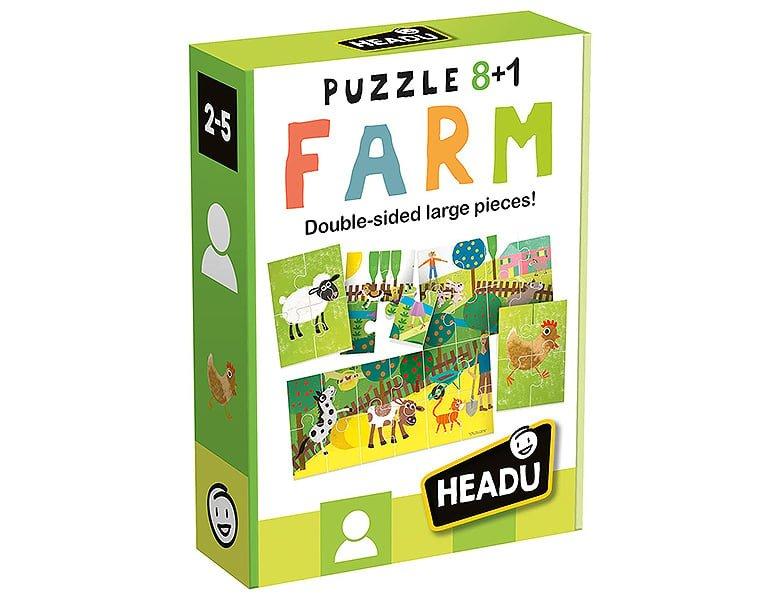 HEADU  Puzzle My Farm 8+1 grosse doppelseitige Bilderkarten (32Teile) 