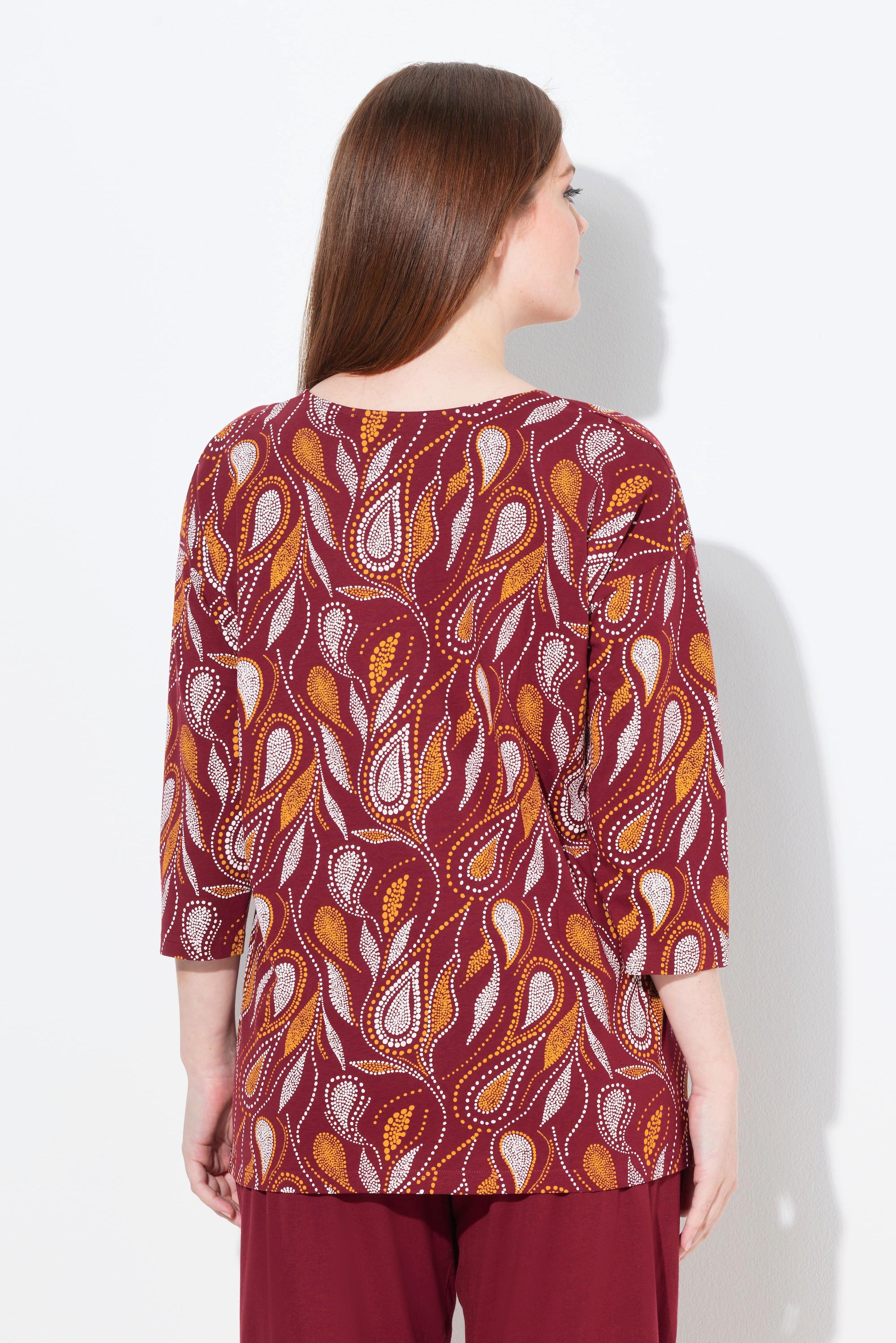 Ulla Popken Paisley V-Ausschnitt 3/4-Arm Pyjamashirt  