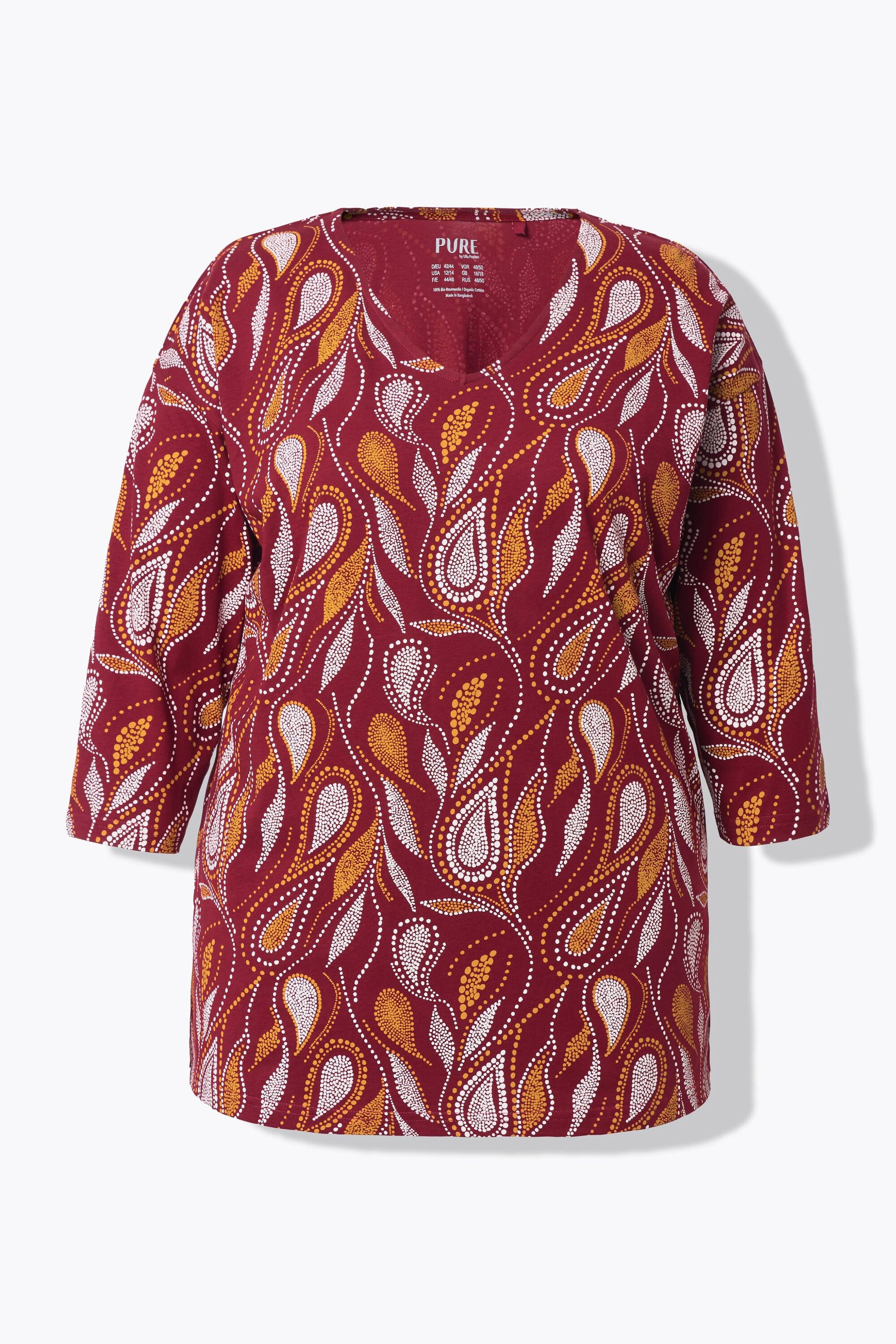 Ulla Popken Paisley V-Ausschnitt 3/4-Arm Pyjamashirt  
