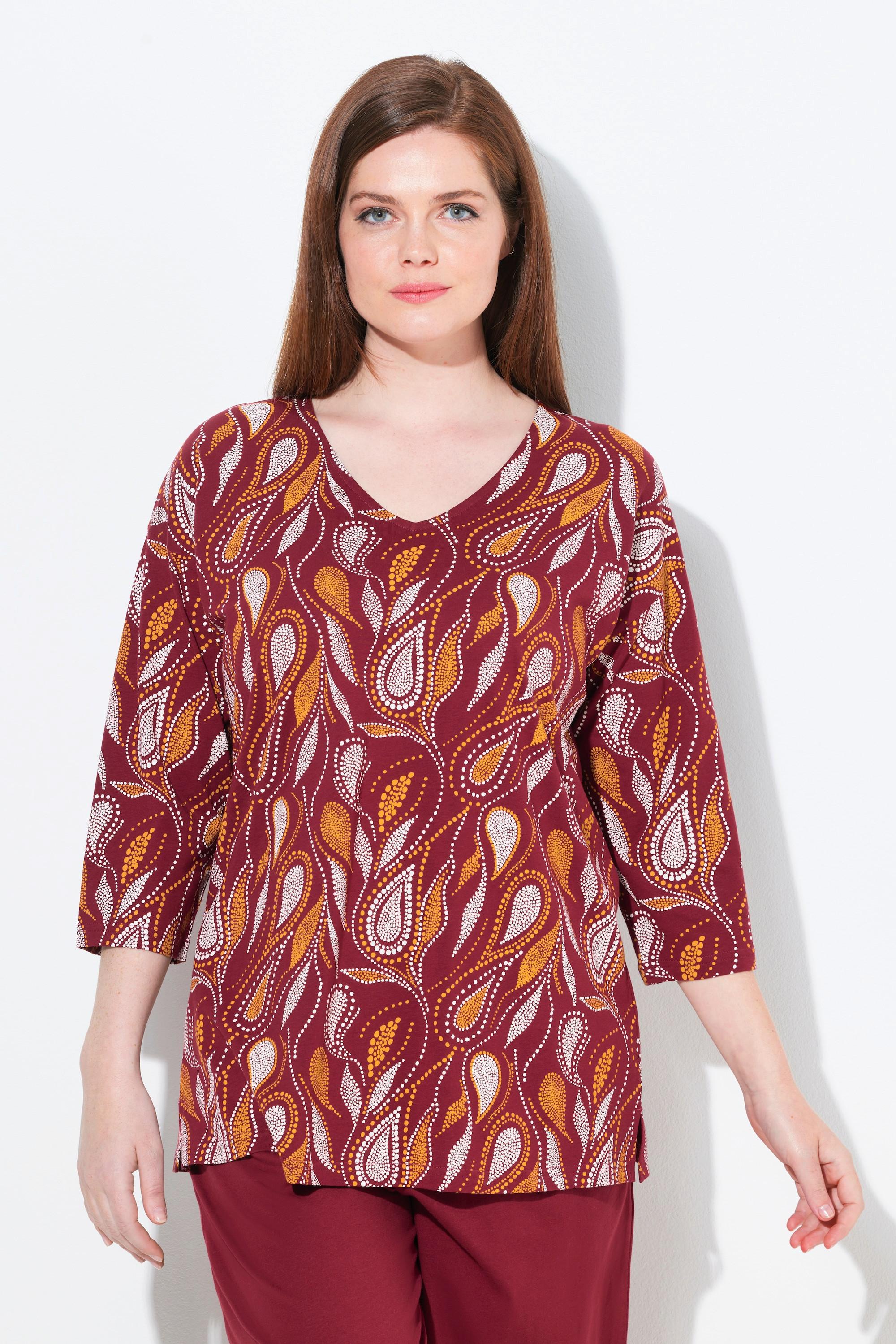 Ulla Popken Paisley V-Ausschnitt 3/4-Arm Pyjamashirt  