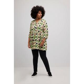 Ulla Popken Midikleid Volants A-Linie Tunika-Ausschnitt 3/4-Arm  