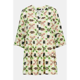 Ulla Popken Midikleid Volants A-Linie Tunika-Ausschnitt 3/4-Arm  