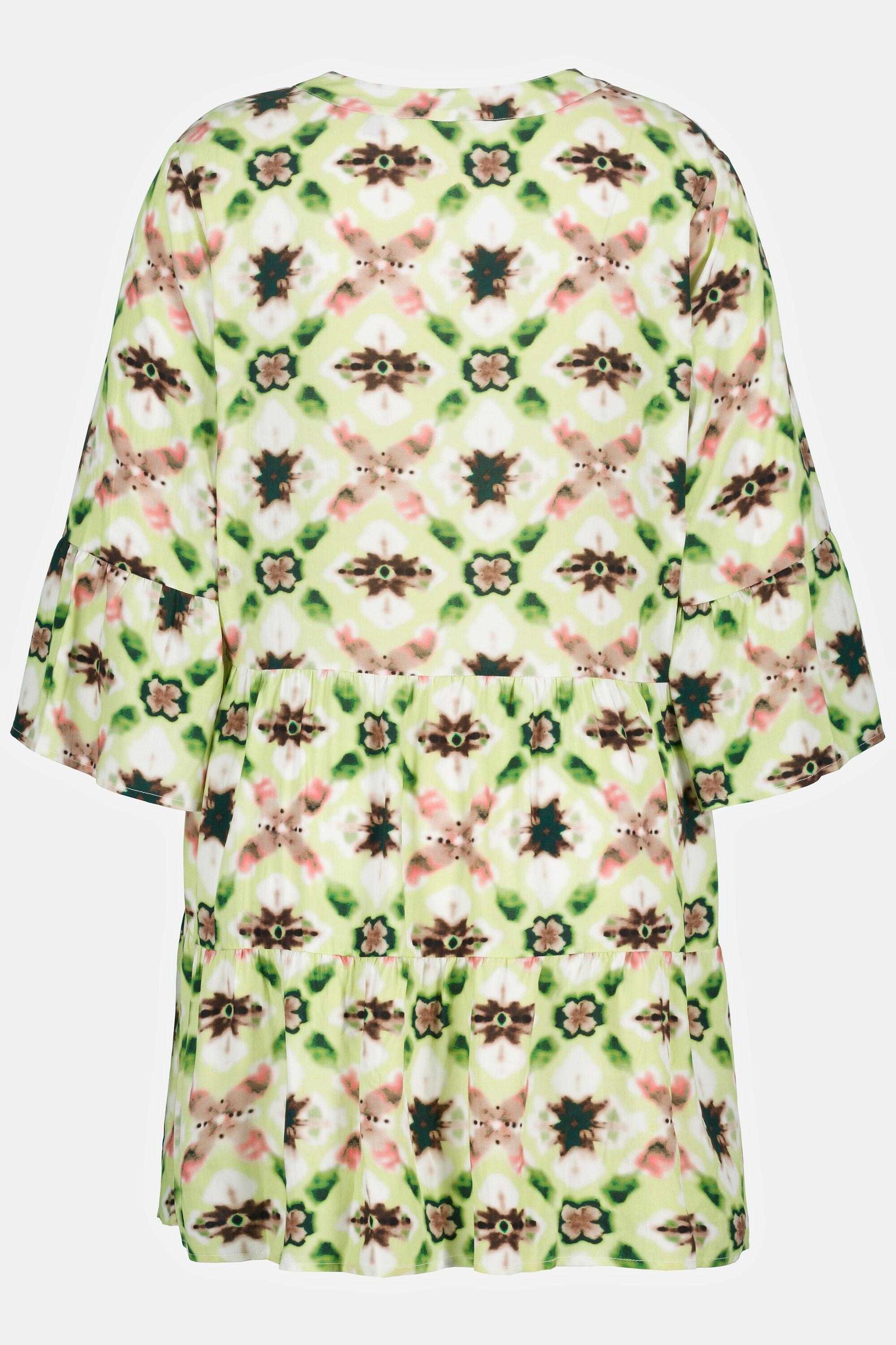 Ulla Popken Midikleid Volants A-Linie Tunika-Ausschnitt 3/4-Arm  