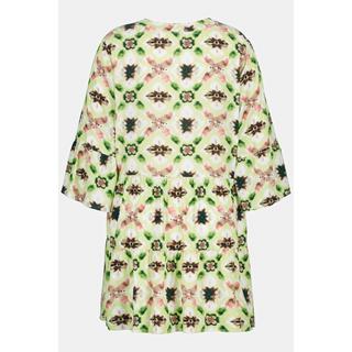 Ulla Popken Midikleid Volants A-Linie Tunika-Ausschnitt 3/4-Arm  