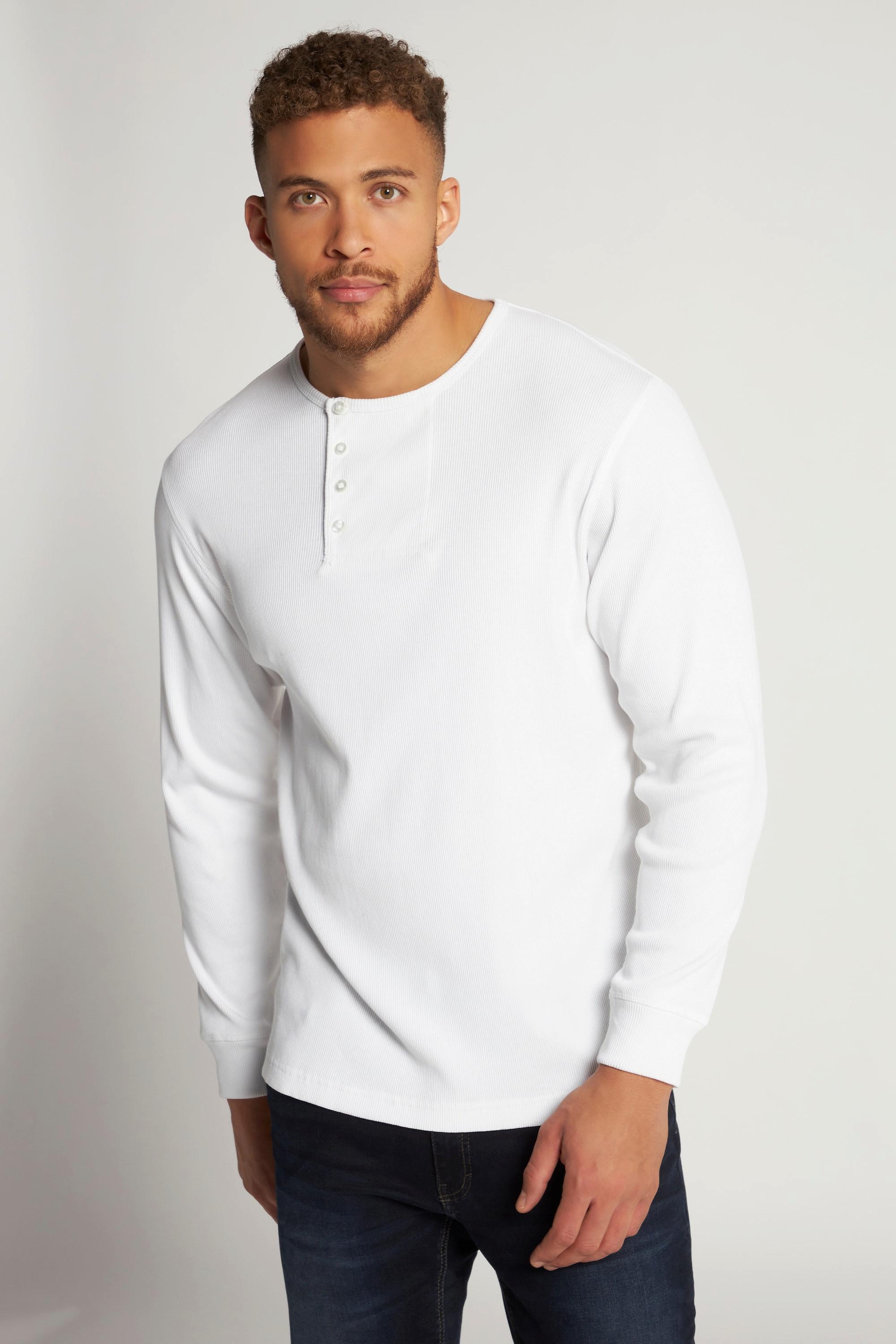 JP1880  Henley, Langarm, Rippjersey, Rundhals, Knopfleiste 