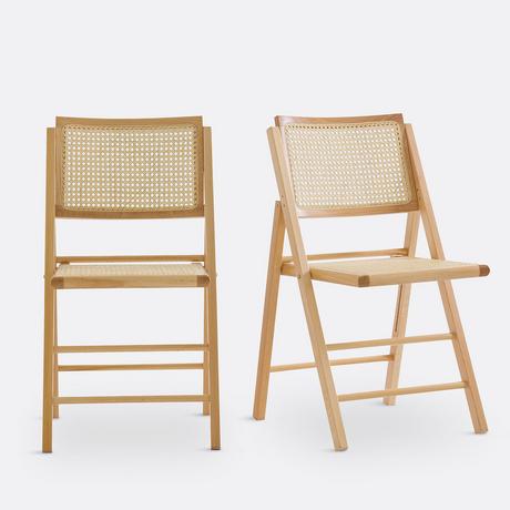 La Redoute Intérieurs Lot de 2 chaises pliantes hêtre et cannage  