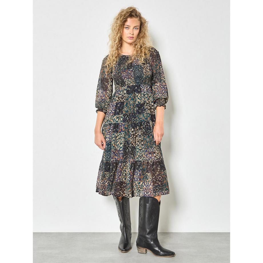Folk Ikat Smok Midi-Kleid