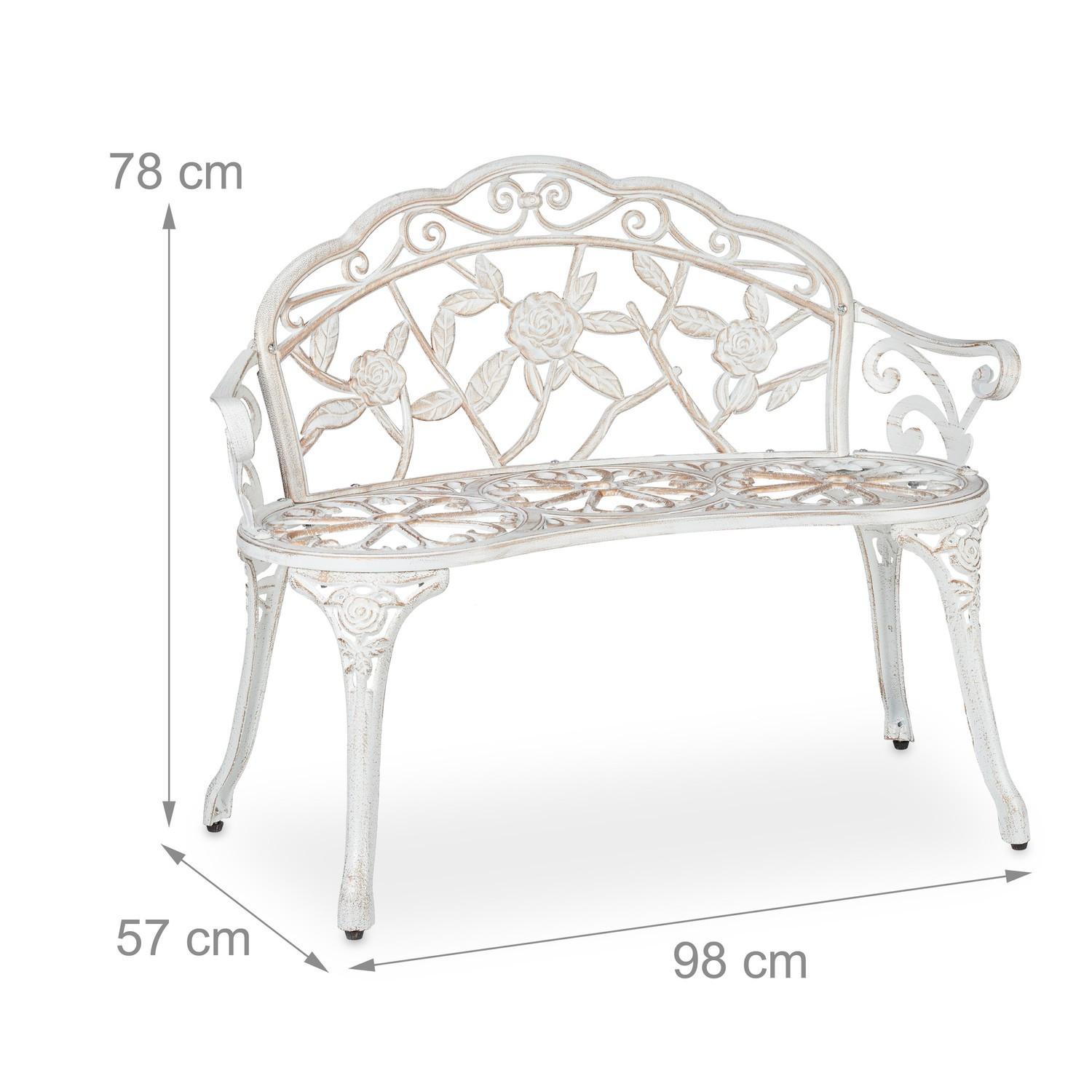 Northio Panca da giardino color bianco-bronzo con rose  