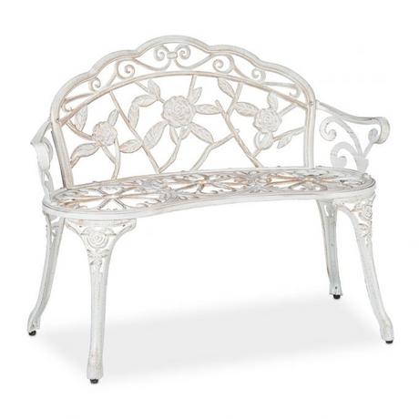 Northio Panca da giardino color bianco-bronzo con rose  