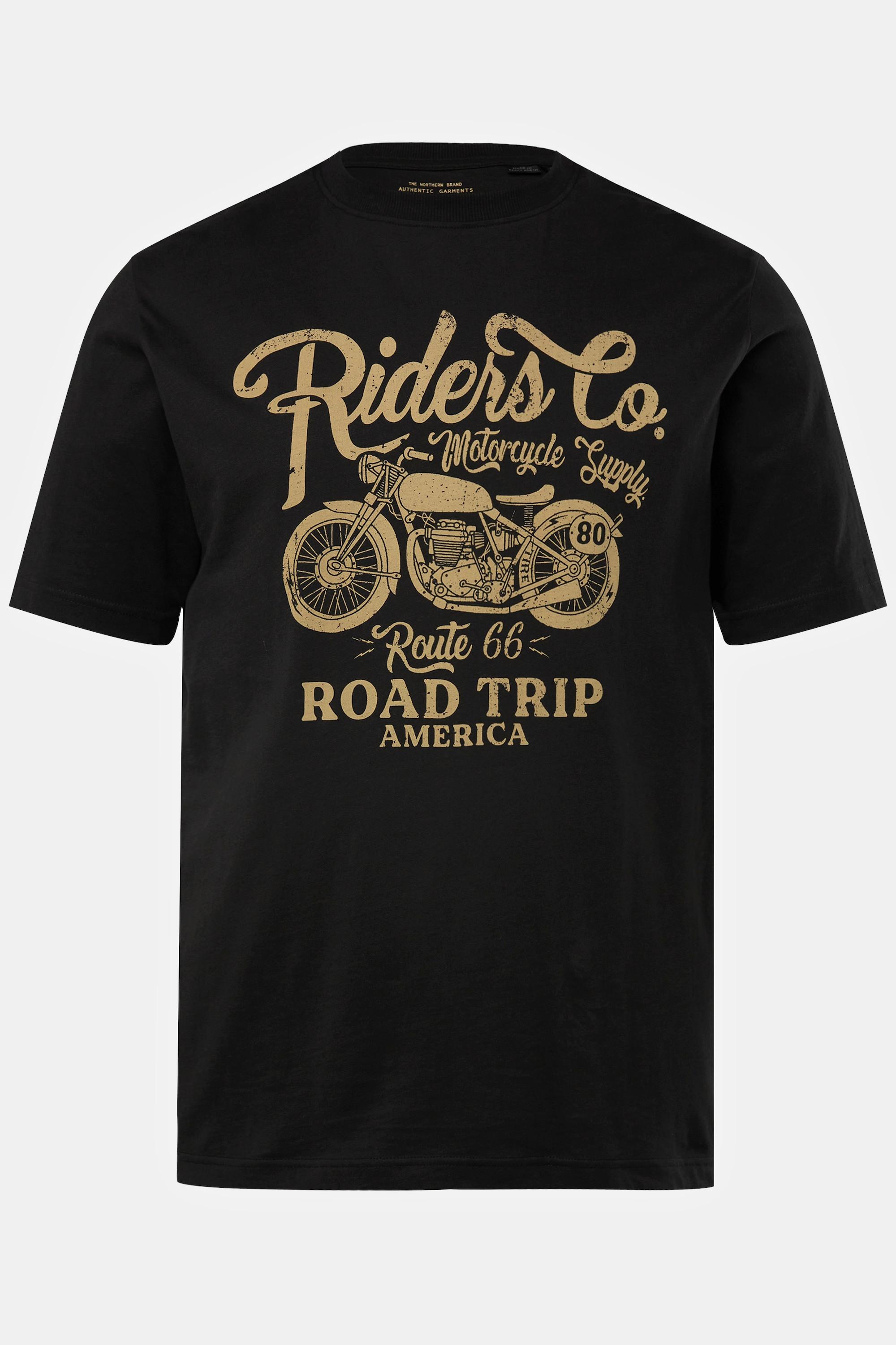 JP1880  T-shirt avec imprimé moto, à col rond et manches courtes. Jusqu'au 8 XL. 