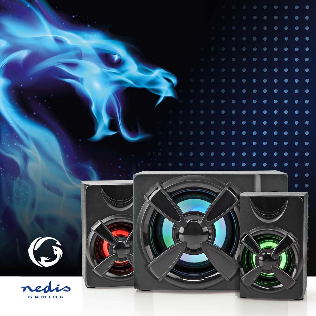 Nedis  Gaming-Lautsprecher | Lautsprecherkanäle: 2.1 | USB-Stromversorgung | 3,5 mm Stecker | 33 W | LED | Lautstärkeregler 