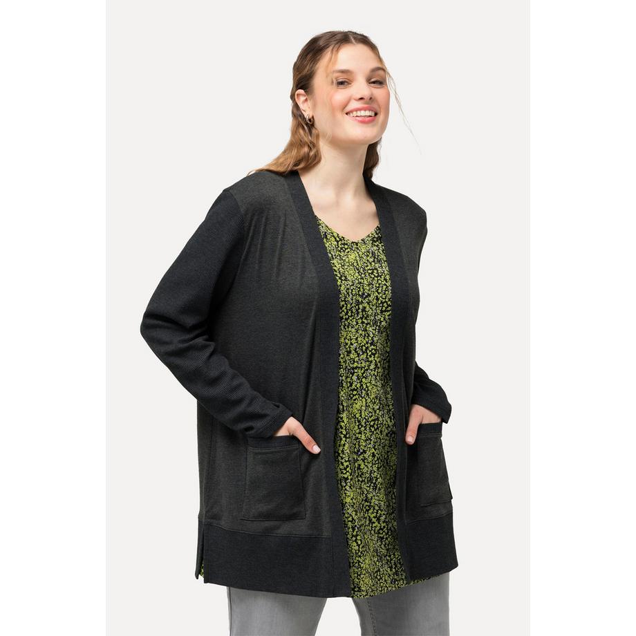 Ulla Popken Veste en Molleton Ouverte Manches Longues Texture Gaufre  