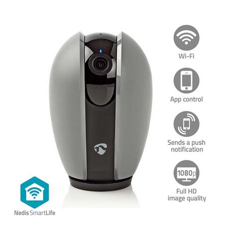 Nedis  SmartLife Innenkamera | Wi-Fi | Full HD 1080p | Schwenken | microSD (nicht enthalten) / Cloud-Speicher (optional) | Mit Bewegungssensor | Nachtsicht | Dunkelgrau / Weiß 