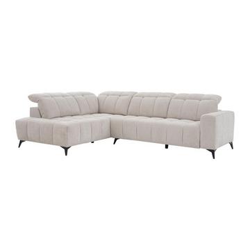 Eckrelaxsofa elektrisch - Ecke links - mit ausziehbarer Sitzfläche - Stoff - Beige - LAMPARO