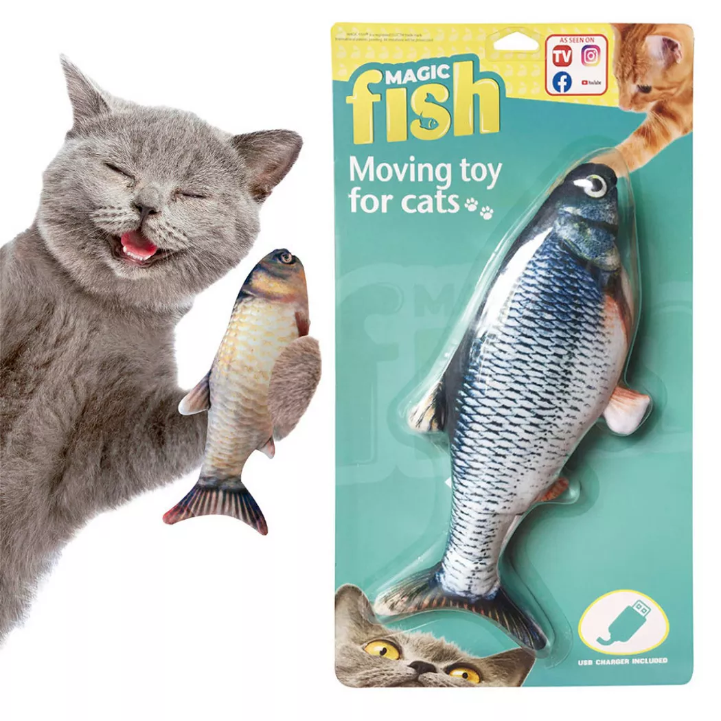 BEST DIRECT - Magic Fish-Vibrierendes Fischspielzeug für Katzen, One Size, Taubengrau