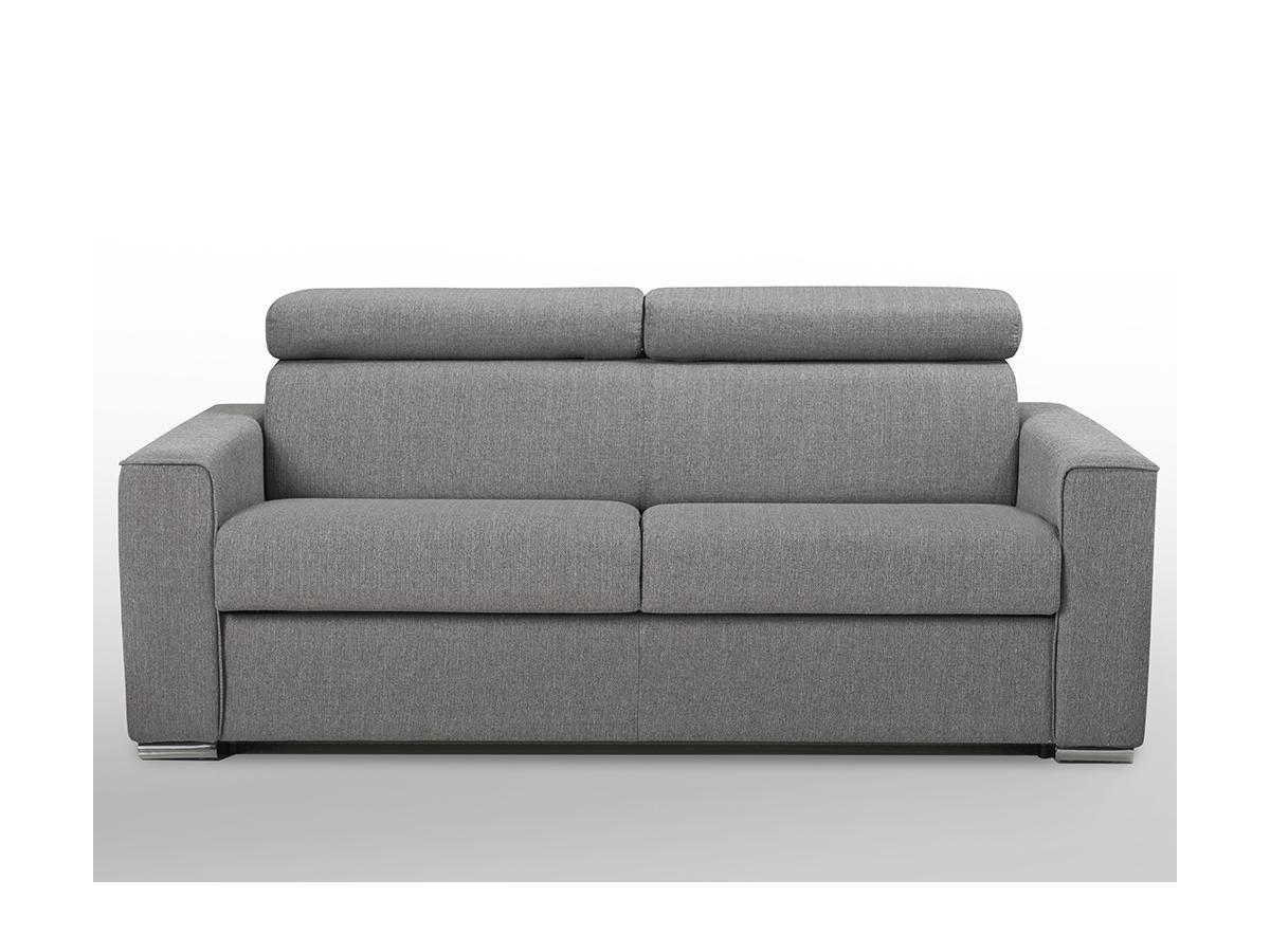 Vente-unique Schlafsofa 3-Sitzer - Liegefläche mit Lattenrost: 140 cm - Matratze: 18 cm mit Memory Schaum - Stoff - Grau - VIZIR  