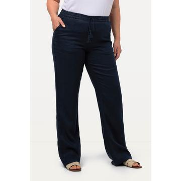 Pantalon en lin Mary à taille élastique, jambe droite et large