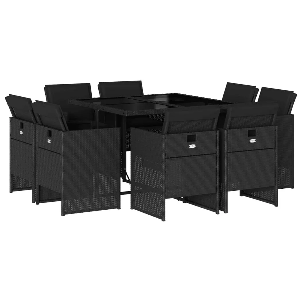 Vidaxl - Ensemble à manger de jardin 9pcs coussins noir résine tressée