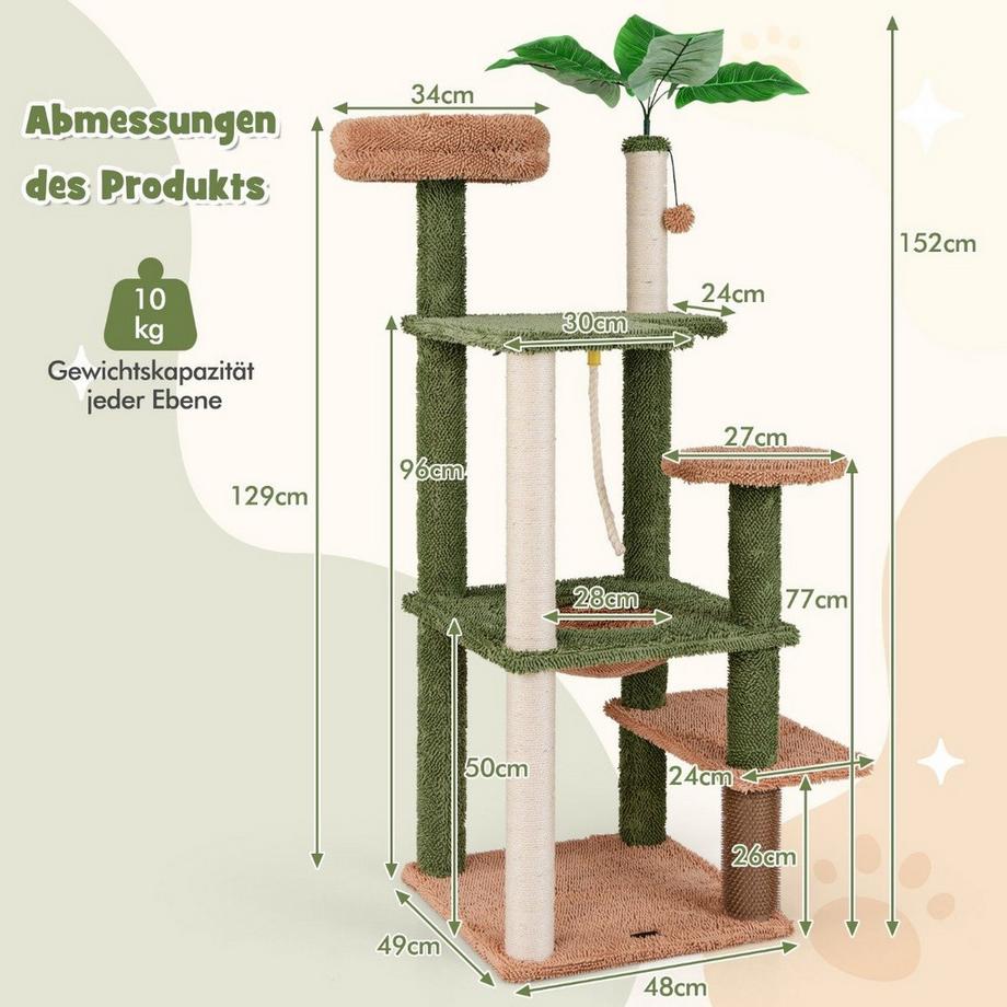 B2X  Arbre à chat pour chat domestique, tour à chat à plusieurs étages avec poteaux en sisal 