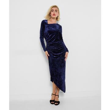 Robe en velours froissé ourlet asymétrique