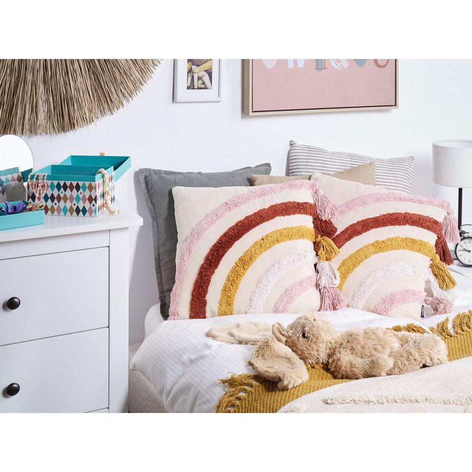 Beliani Lot de 2 coussins décoratifs en Coton Boho RAINSTAR  