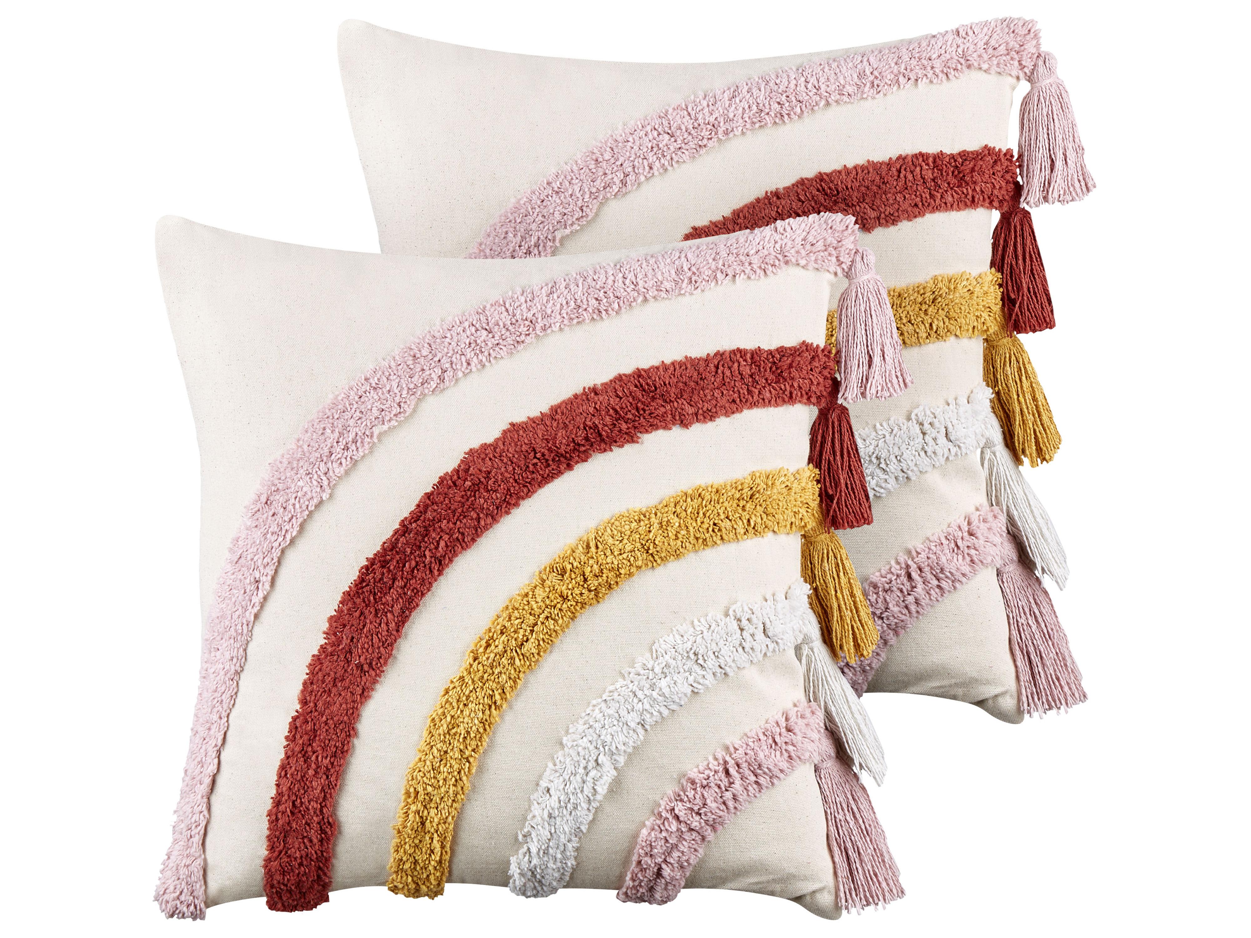 Beliani Lot de 2 coussins en Coton Boho RAINSTAR  