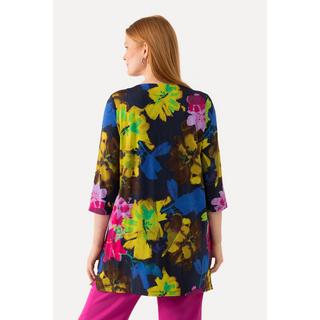 Ulla Popken  Maglia in tessuto fluente con fiori, scollo a V e maniche a 3/4 