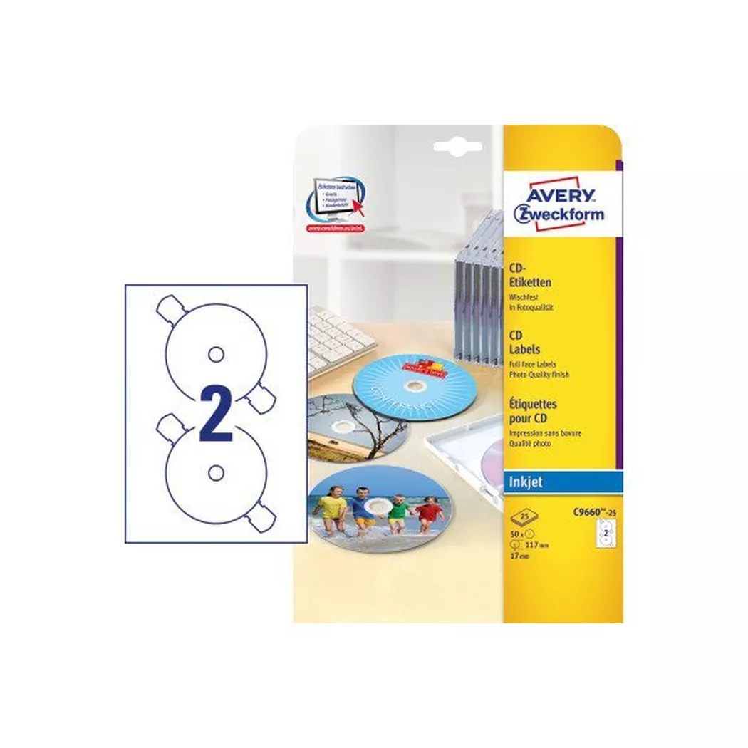 Avery-Zweckform – AVERY ZWECKFORM Etikette f. CD, glossy 117mm, 50 St./25 Bl., One Size, Weiss