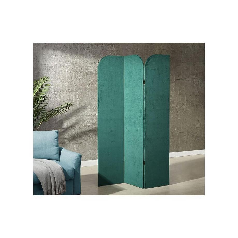 Vente-unique Paravent 3 pans en velours uni 120 x 180 cm VELVET - Vert  