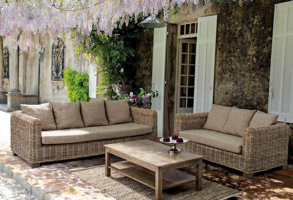 mutoni Gartensofa Rattan mit Kissen Fortaleza (2-Sitzer)  