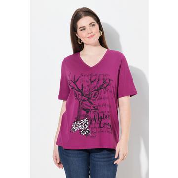 T-shirt classica con design in tradizionale stile Tracht, scollo a V e mezze maniche