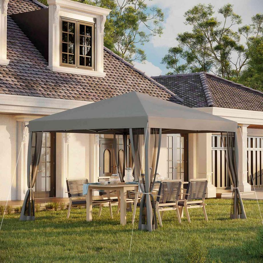 Northio Gazebo Pieghevole Gazebo Pieghevole Con Pareti Laterali Inclusa Borsa Per Il Trasporto In Metallo + Oxford Grigio Chiaro + Nero 3X3M  