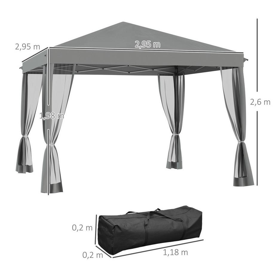 Northio Gazebo Pieghevole Gazebo Pieghevole Con Pareti Laterali Inclusa Borsa Per Il Trasporto In Metallo + Oxford Grigio Chiaro + Nero 3X3M  