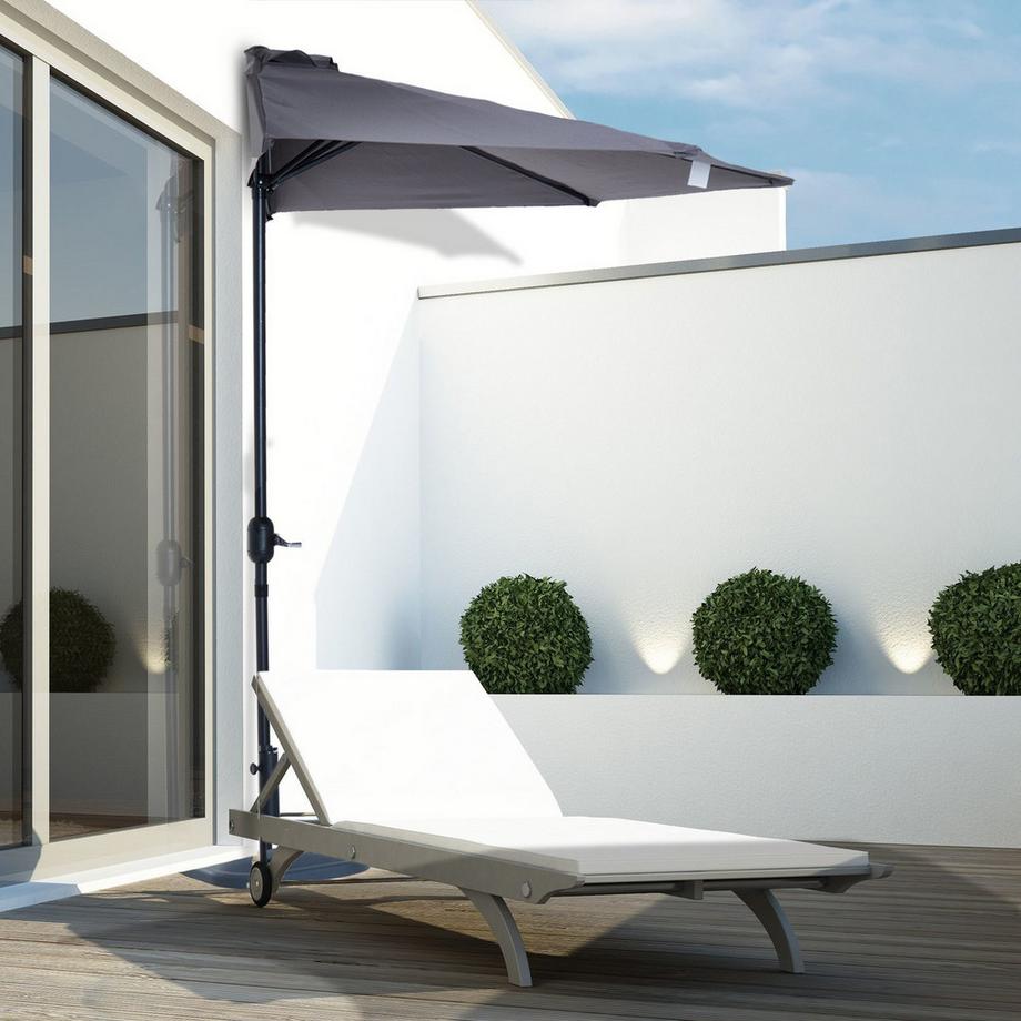 Northio Sonnenschirm Kurbelschirm Gartenschirm Schirm Marktschirm, Metall, Halbrund, Grau+Schwarz  