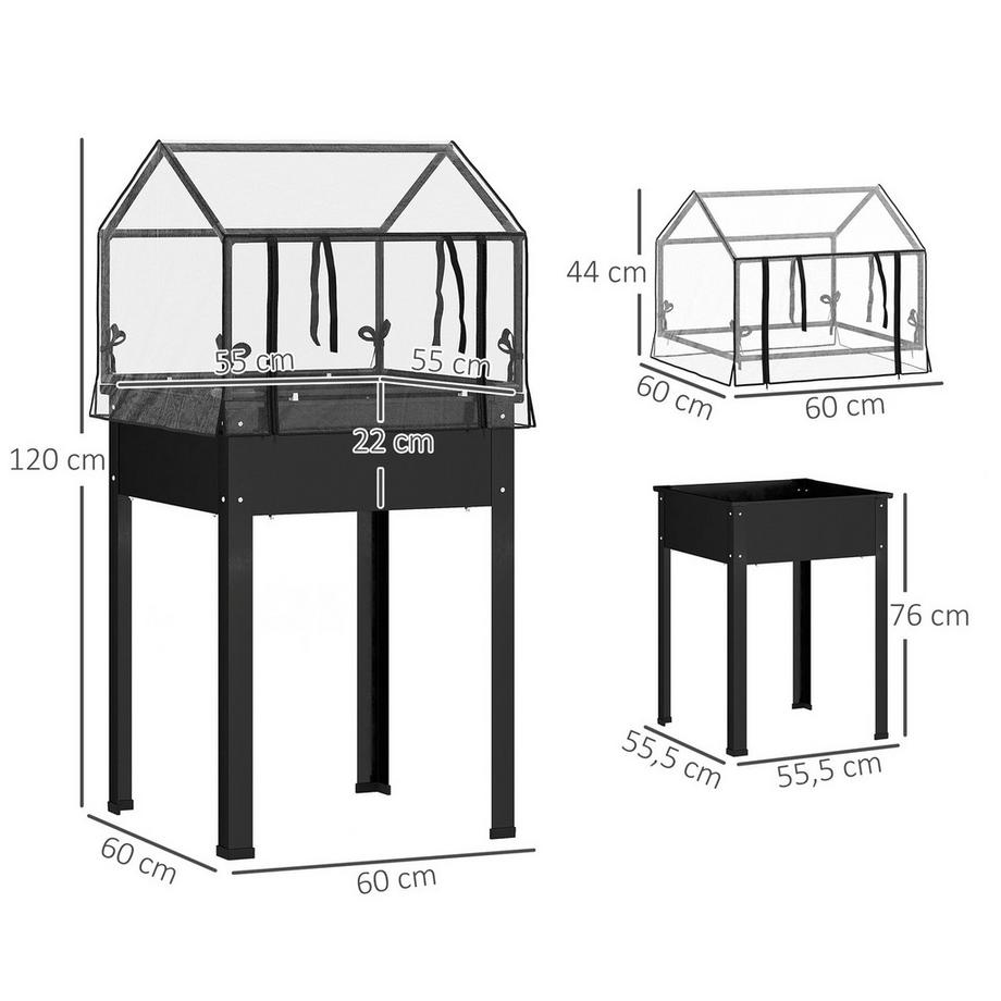 Northio Hochbeet mit Abdeckung, erhöhtes Kräuterbeet mit Ablauflöchern, Pflanzkasten aus Metall, wetterbeständig Gemüsebeet, Gartenbeet, Pflanzbeet für Garten, Balkon, 60 x 60 x 120 cm, Schwarz Aosom  