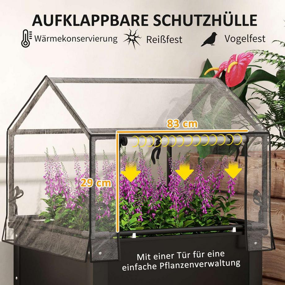 Northio Hochbeet mit Abdeckung, erhöhtes Kräuterbeet mit Ablauflöchern, Pflanzkasten aus Metall, wetterbeständig Gemüsebeet, Gartenbeet, Pflanzbeet für Garten, Balkon, 60 x 60 x 120 cm, Schwarz Aosom  