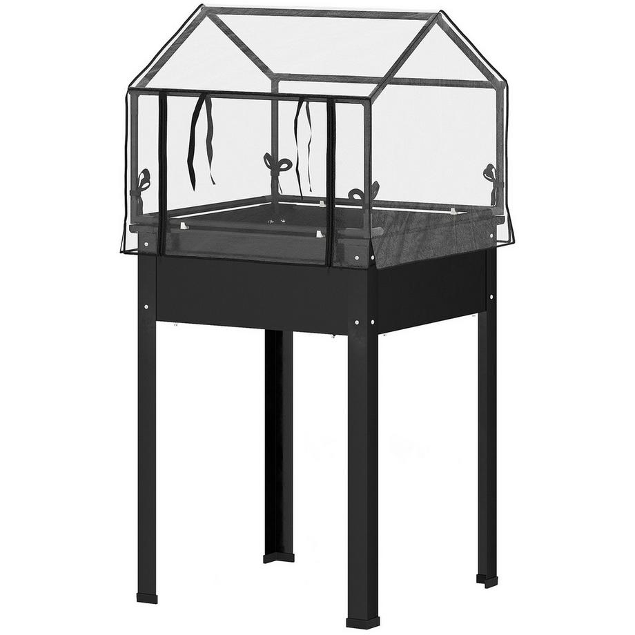 Northio Hochbeet mit Abdeckung, erhöhtes Kräuterbeet mit Ablauflöchern, Pflanzkasten aus Metall, wetterbeständig Gemüsebeet, Gartenbeet, Pflanzbeet für Garten, Balkon, 60 x 60 x 120 cm, Schwarz Aosom  