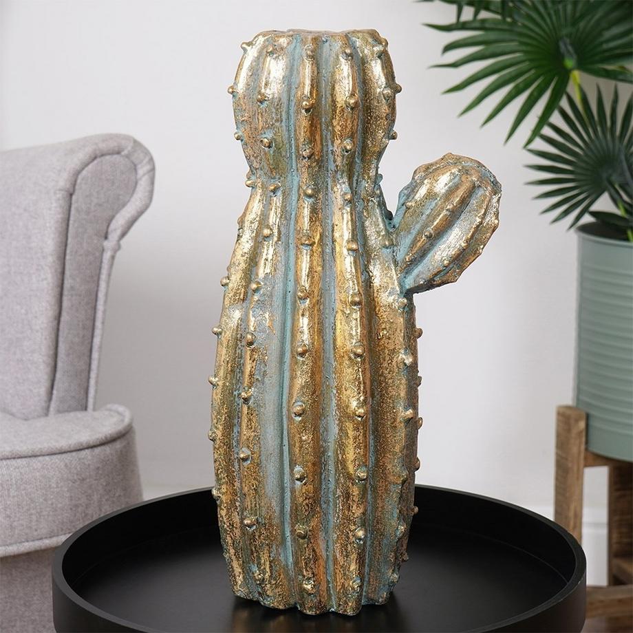 B2X  Pot de fleurs unique en forme de cactus doré en ciment 