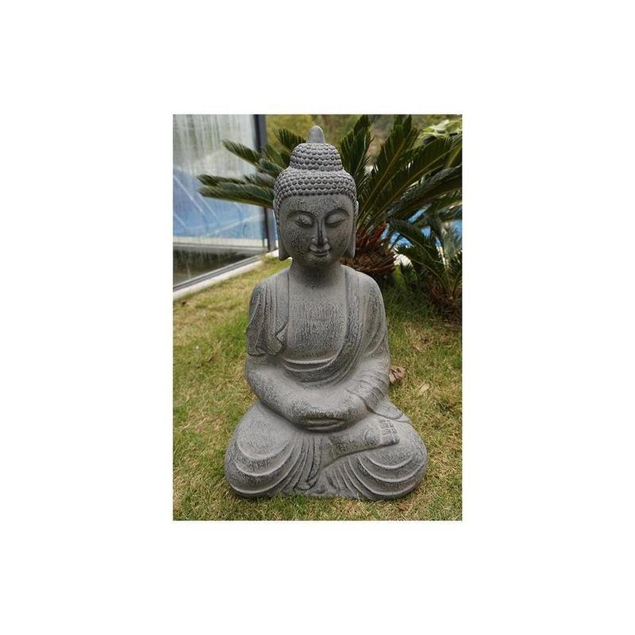 Vente-unique  Statue décorative d'extérieur Bouddha en ciment gris - L. 36 x H. 60.5 cm - GAUTAMA 