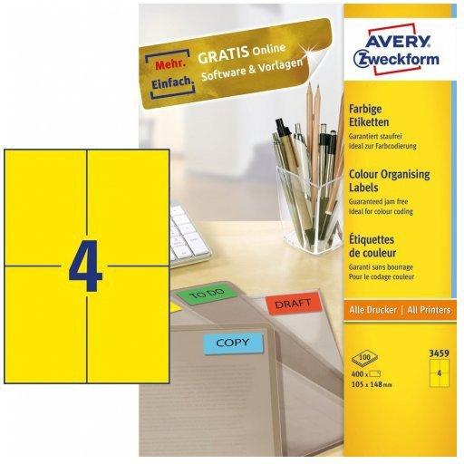 Avery-Zweckform Universal-Etiketten 105 x 480 mm Papier Gelb 400 St. Permanent haftend Tintenstrahldrucker  